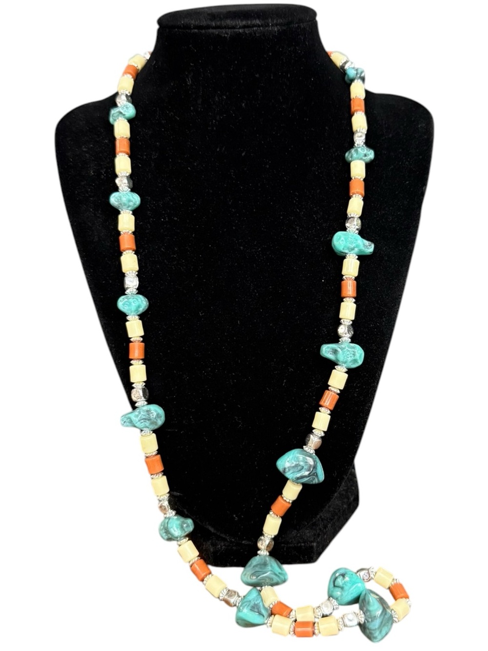 Turquoise Tone Beaded Statement Necklace Boho Southwestern - Picture 1 of 8